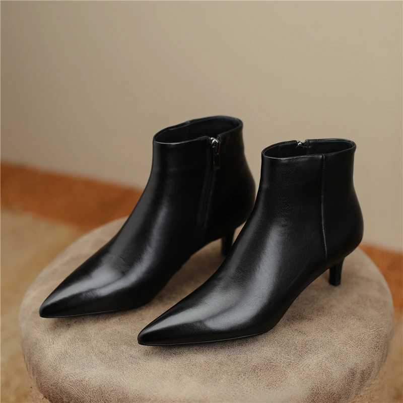 Dress womens ankle boots toe zipper beige thin high heels all leather 2022 classic spring shoes for the office CL240906