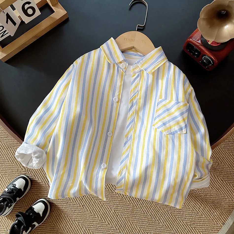 Spring and Autumn Collection for Young Boys Long Sleeve Plaid Shirts with Trendy Korean Design Perfect for the Upcoming Season Y240906