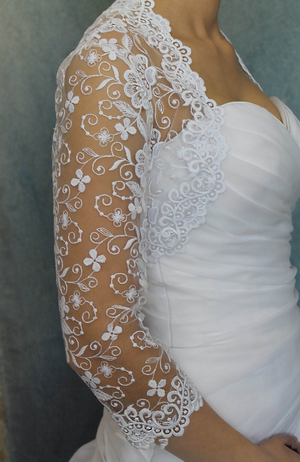 Vintage Wedding Jacket Bridal Boleros Illusion Lace Applique Top Long Sleeve Custom Made Wraps Jackets