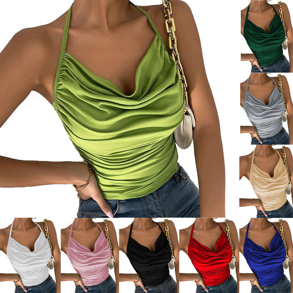 Stacked collar, revealing chest, small suspender, 2024 summer new women's fashionable and sexy top