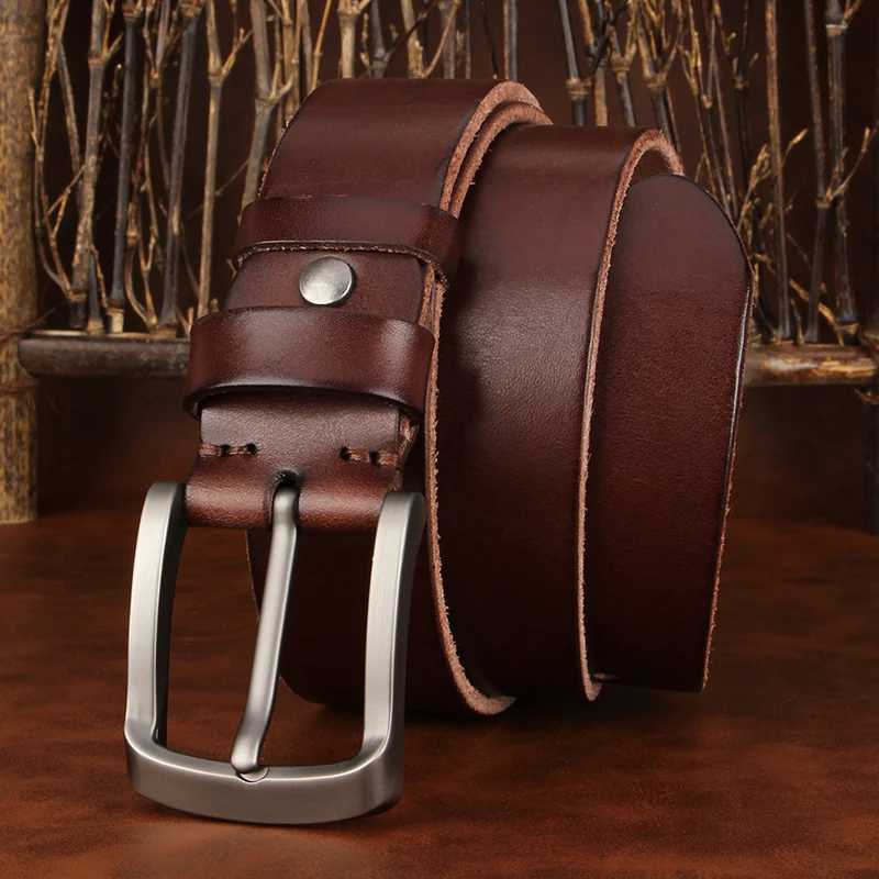 3.8CM genuine denim leather belt mens belt mens belt retro pin buckle Ceinture heavy-duty work belt W240905