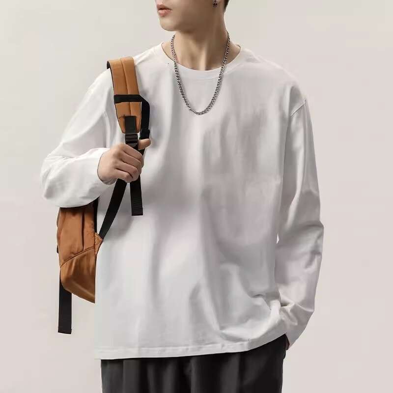 Cotton long sleeved T-shirt women loose layering for autumn winter bottom layer shirt solid color mens and womens top T