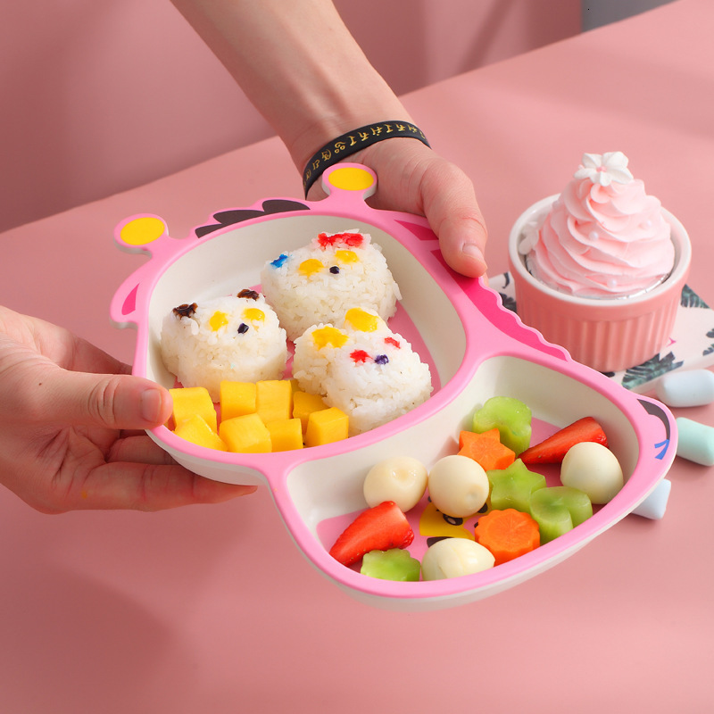 Food grade bamboo fiber children's tableware set box mother and baby gift set, internet famous picnic grid plate F22-09.06