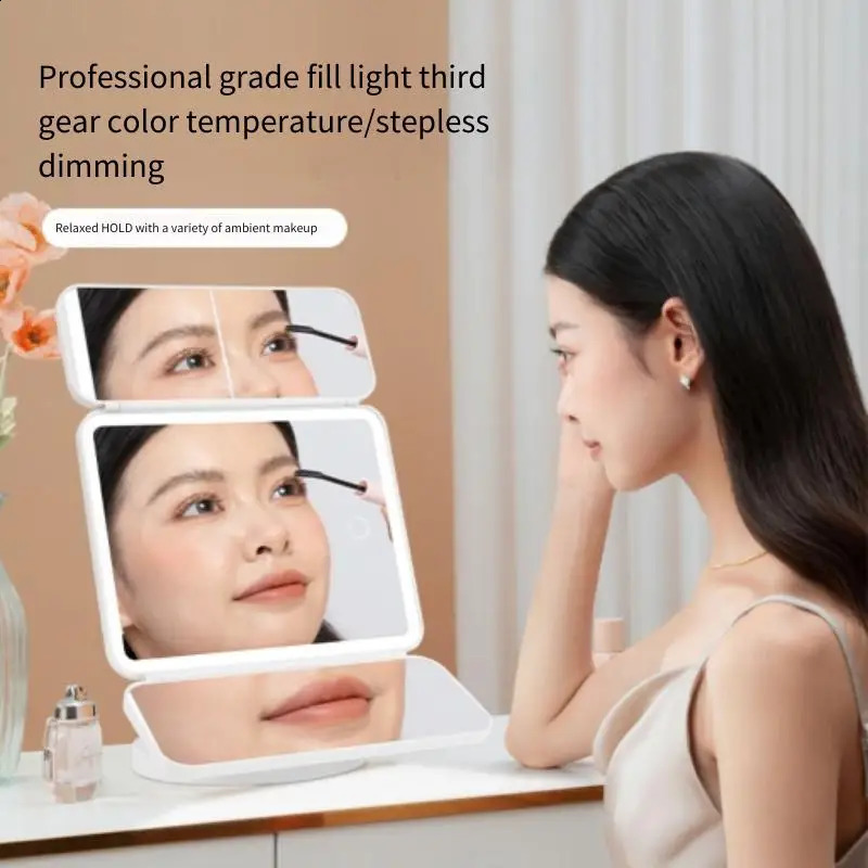 Trifold Makeup Mirror LED Lights Dorm Dressing Mirror Beauty Light up your fill light with Smart Complementary Makeup Mirror Tri 240905