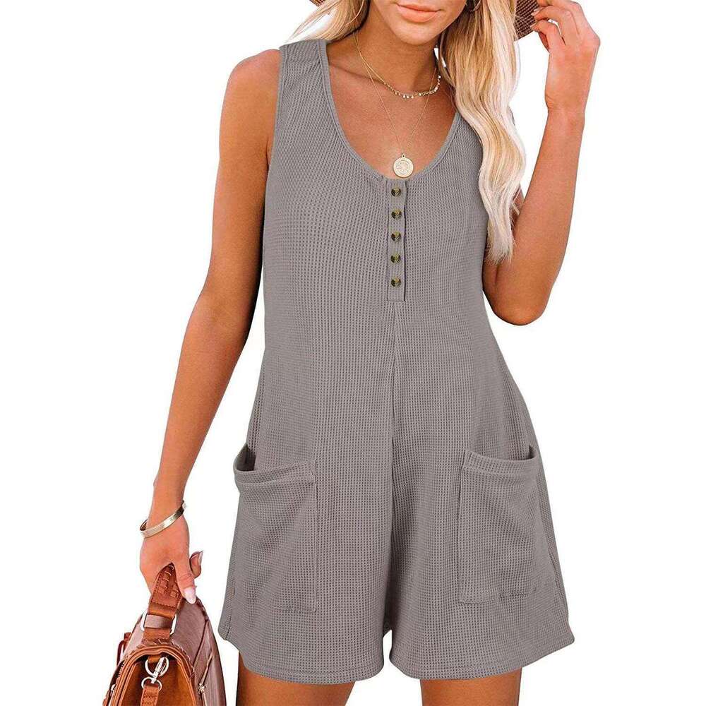 2023 Summer New Casual Button Pocket Tank Top jumpsuit Women's