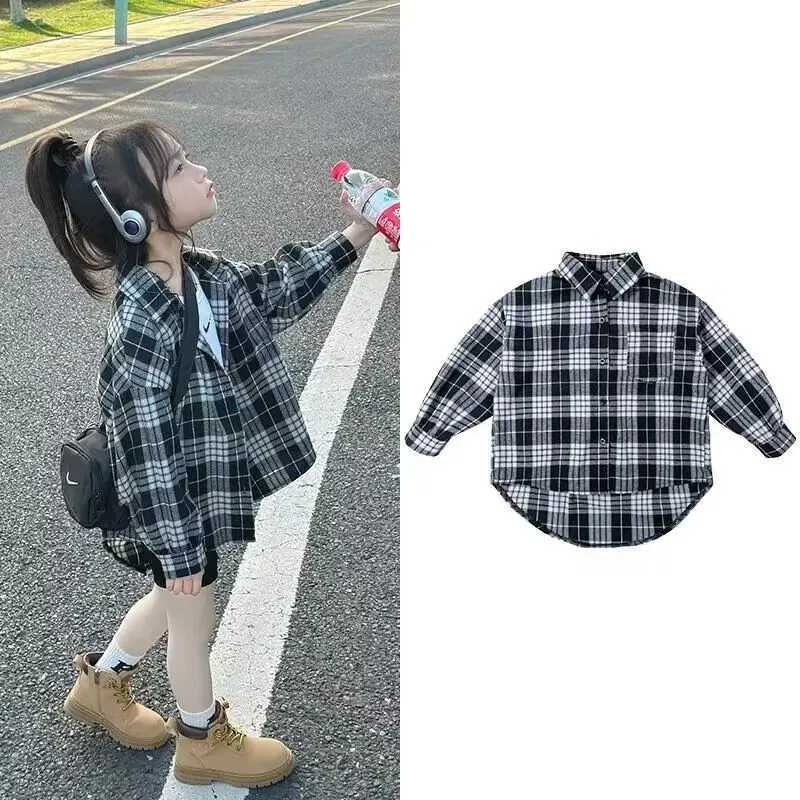 Girls Shirt Childrens Pure Cotton Shirt New Spring and Autumn Fashionable plaid shirt Girls blouses Y240906
