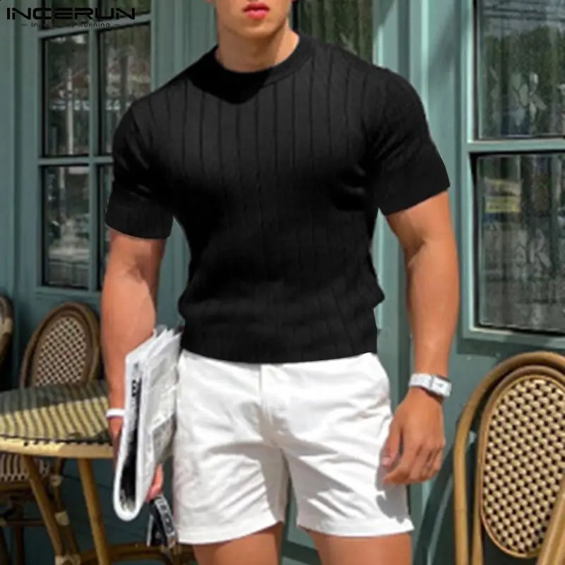 INCERUN Men T Shirt Solid Color O-neck Short Sleeve Summer Casual Male Tee Tops Fitness Streetwear Fashion Camisetas S-5XL 240906