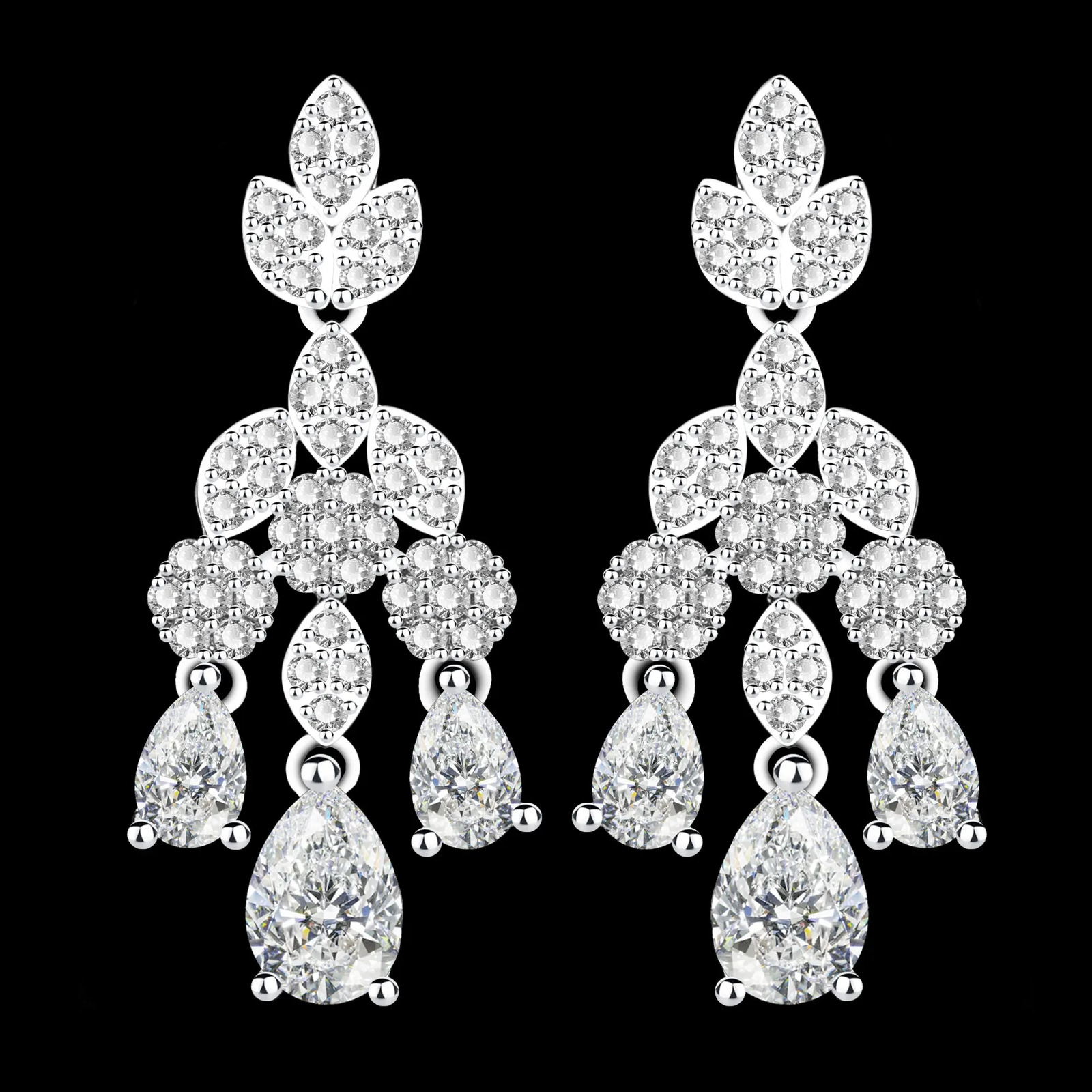 White Cubic Zirconia Bridal Jewelry Set Bridal Accessories Tassel Water Drop Necklace Earrings 4-piece Set for Wedding Parties 240906