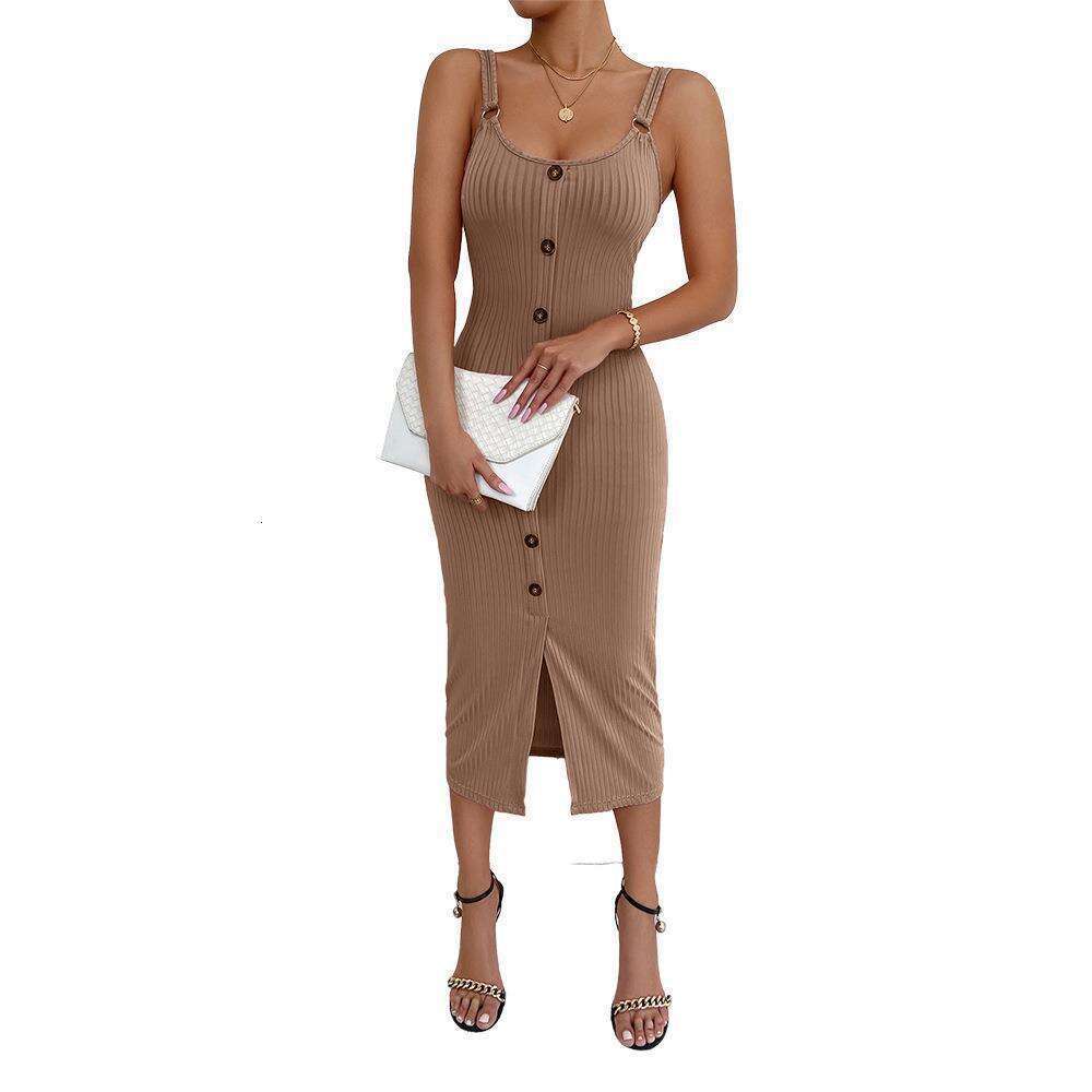 2024 Summer Strap Slim Fit Sexy Knitted Split One Step Dress