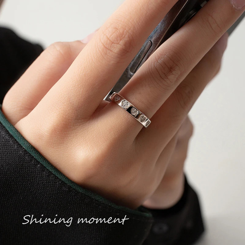 WANTME 925 Sterling Silver Romantic Love Heart Couple Finger Opening Ring for Women Men Fashion Elegant Proposal Party Jewelry 240905