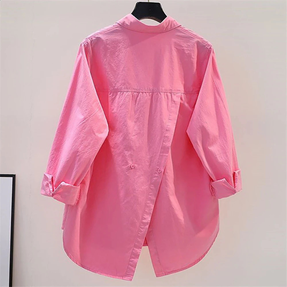 Womens Casual Sets Oversized Cotton Shirts Solid Long Sleeve Streetwear Top Blouse Sweet Loose Elastic Waist Pencil Pants Suit 240906