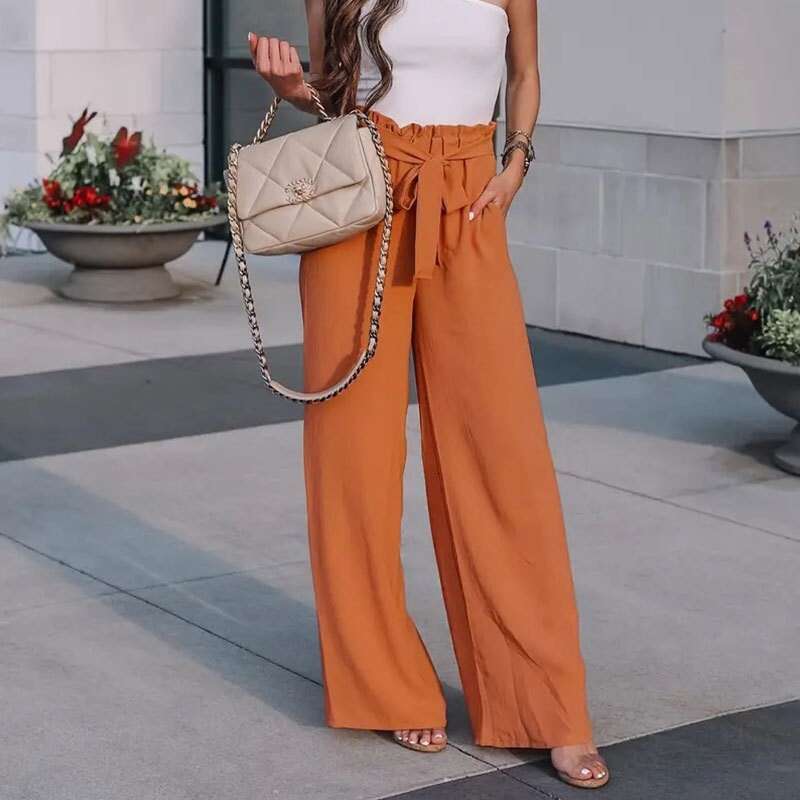 Women's new spring and summer loose solid color lace up casual pants for children