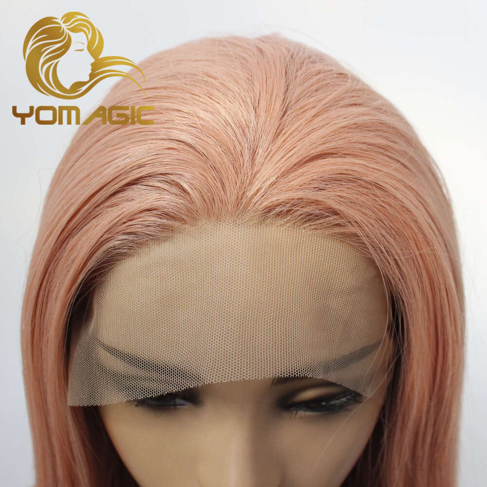 Yomagic Pink Synthetic 13X3 Front With Baby Hair Straight Heat Resistant Lace Wigs For Women Pre Plucked