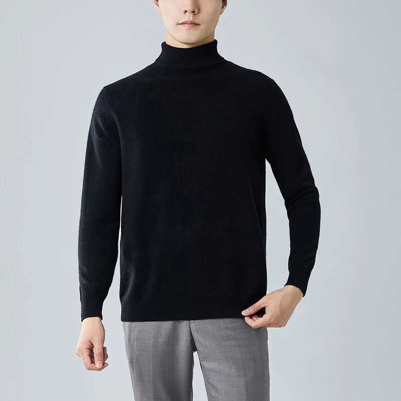 Skin-Friendly Cashmere Sweater Mens High Lapel Solid Color Pullover Long Sleeve Thick Sweater Cashmere Knit Bottoming Shirt Top Y240906