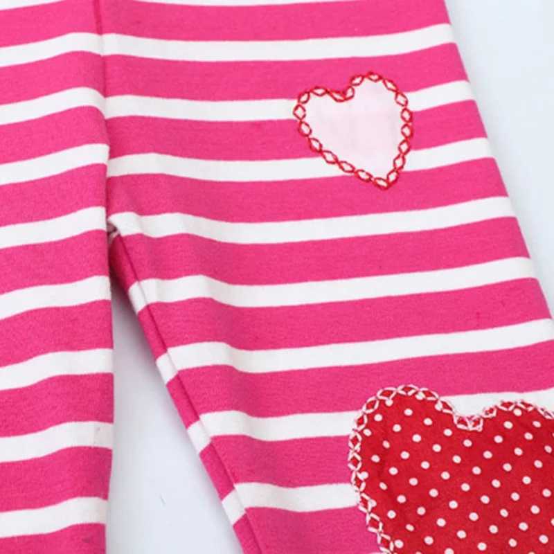 Spring Autumn Kids Solid Leggings Girls Thin Tights Sweatpants Children Casual Heart Striped Pants Toddler Skinny Trousers Y240906