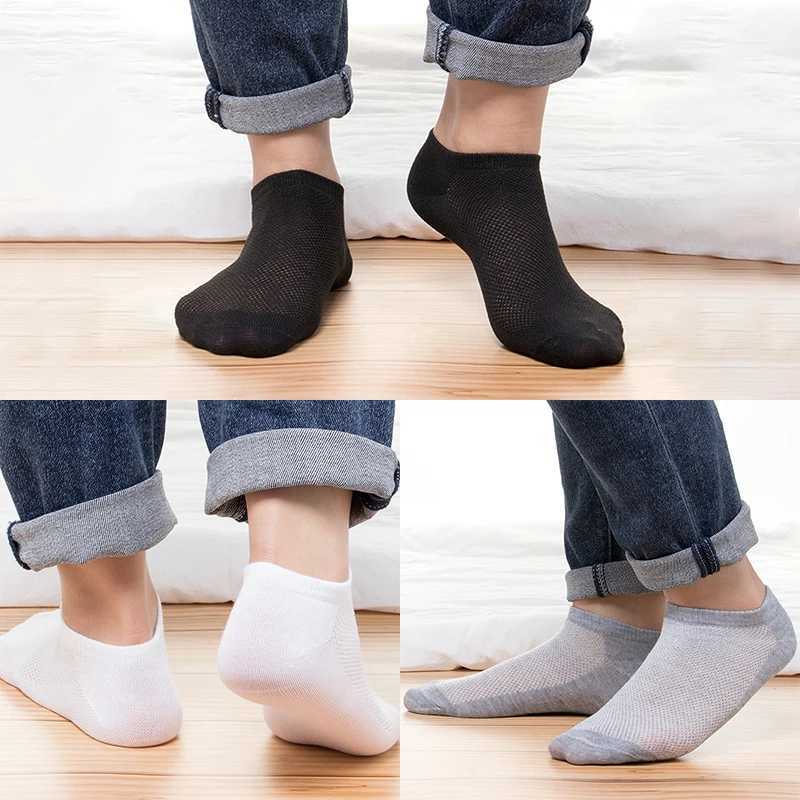 6 pairs of breathable mens socks short ankle elastic solid color mesh high-quality cotton womens socks unisex plus size Eur 38-46 W240905