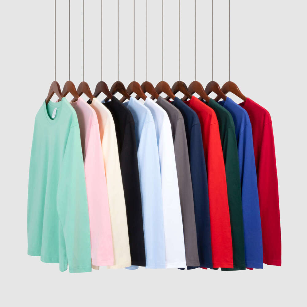 Live streaming mens womens t-shirts spring combed pure cotton solid color top autumn and winter interior matching student long sleeved base shirt