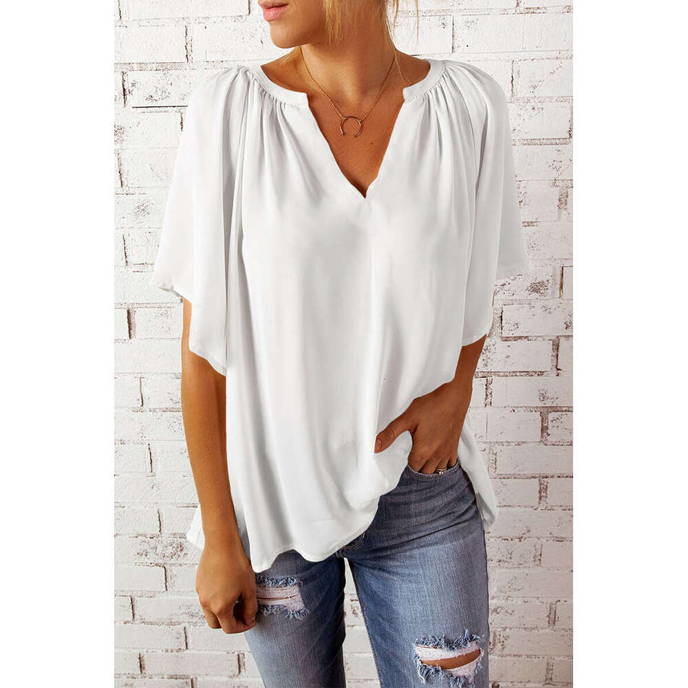 Spring/Summer New Loose Quarter Sleeve T-shirt Women's V-neck Pullover Top
