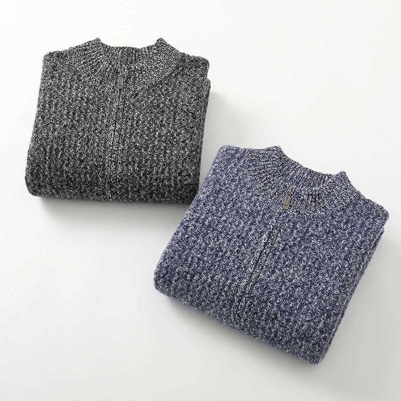 Autumn And Winter New Best-Selling 100% Wool Cardigan Men Stand Collar Long Sleeve Business Casual Warm Coat Zipper Sweater. Y240906