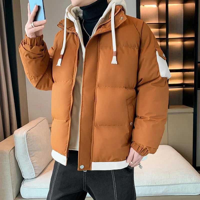 Casual 2024 Autumn Winter Mens Warm Cotton-Padded Jackets Outwear Hooded Down Coats Windproof Thicken Parkas Solid Top Clothing M240906