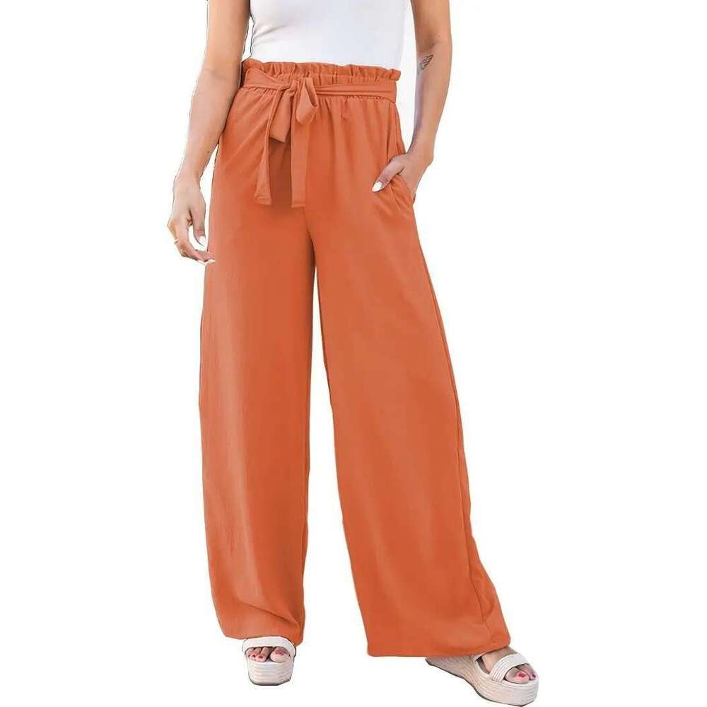 Women's new spring and summer loose solid color lace up casual pants for children