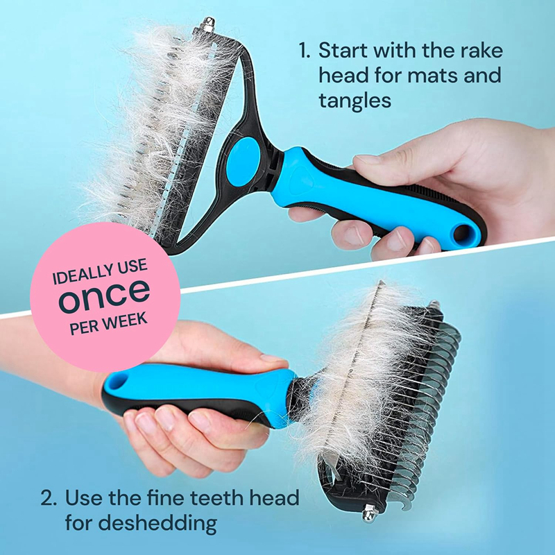 Dog Cat Grooming Brush for Shedding- 2 in 1 Deshedding Tool and Undercoat Rake for Long and Short Haired Cats and Small Dogs with Double Coat Matted P
