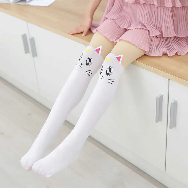 Spring autumn warm children Baby Kids tights printing Cartoon Animal Bear pantyhose cat kawaii Knee tattoo Student girl stocking Y240906