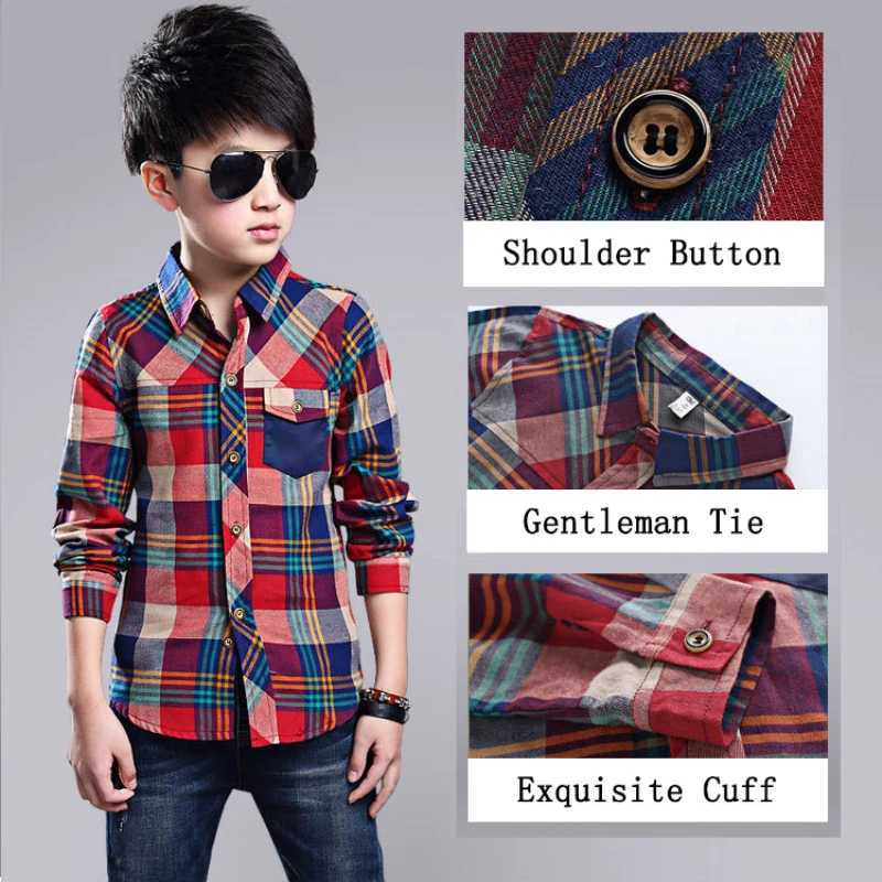 New 2024 Spring Cotton Kids Clothes Fashion Casual Handsome Shirt for Children blouses Boys Plaid Long Sleeve dress Shirts Y240906