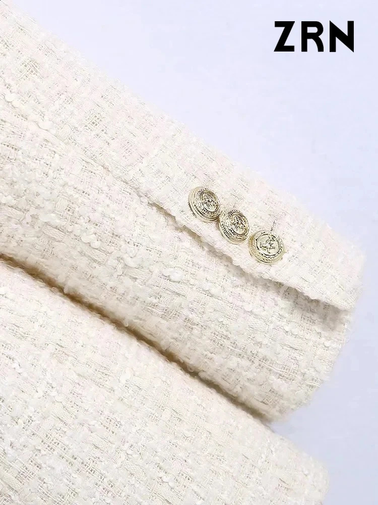 TRAF Women Fashion Tweed Double Breasted Blazer Coat Vintage Long Sleeve Flap Pockets Female Outerwear Chic Veste Femme 240904