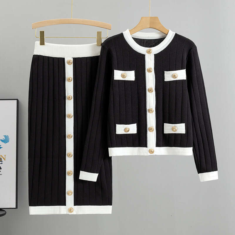 French temperament socialite haute couture set half skirt knitted cardigan two-piece dress womens spring and autumn