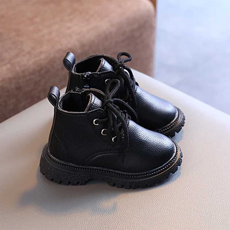 Children Boots Autumn Winter Solid Color Shoe Boys Leather Boots Girls Fashion Short Snow Boots Toddler Shoes M240906