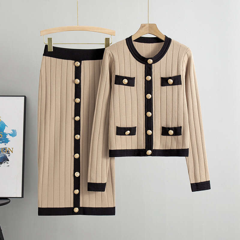 French temperament socialite haute couture set half skirt knitted cardigan two-piece dress womens spring and autumn
