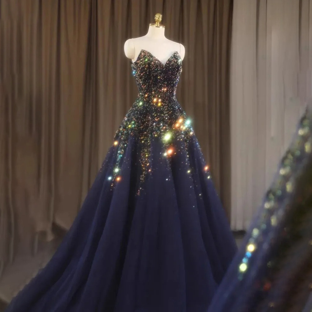 Prom Dress Stunning Shining Sequins Crystal Long Evening Gowns Sweetheart Lace-up Back