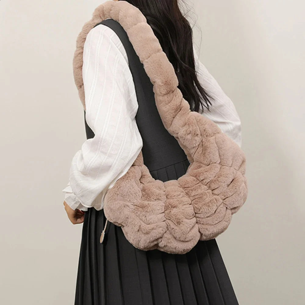 Fluffy Plush Womens Shoulder Bag Winter Soft and Warm Cashmere ner Handbag d Artificial Fur Leather Cross Body 240906