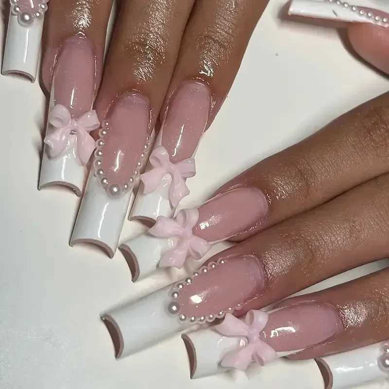 24 pieces of artificial fake nails with adhesive fake nail tips heart-shaped design detachable press nails W240905