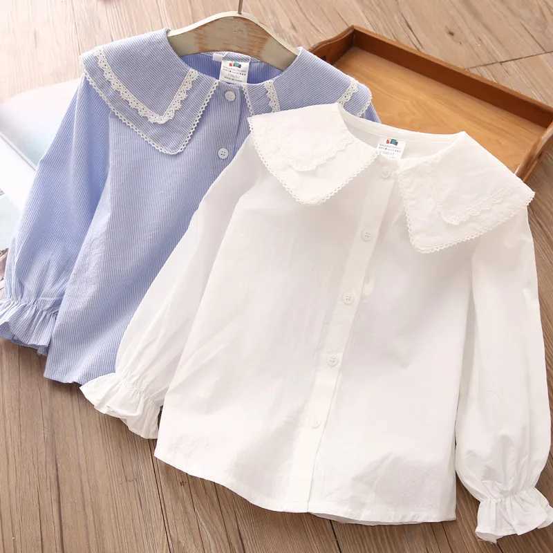 2024 New Spring Autumn 2 3 4 6 8 10 Years Children Clothing Turn-Down Neck Cotton Tops Kids Baby Girls Long Sleeve Blouse Shirt Y240906