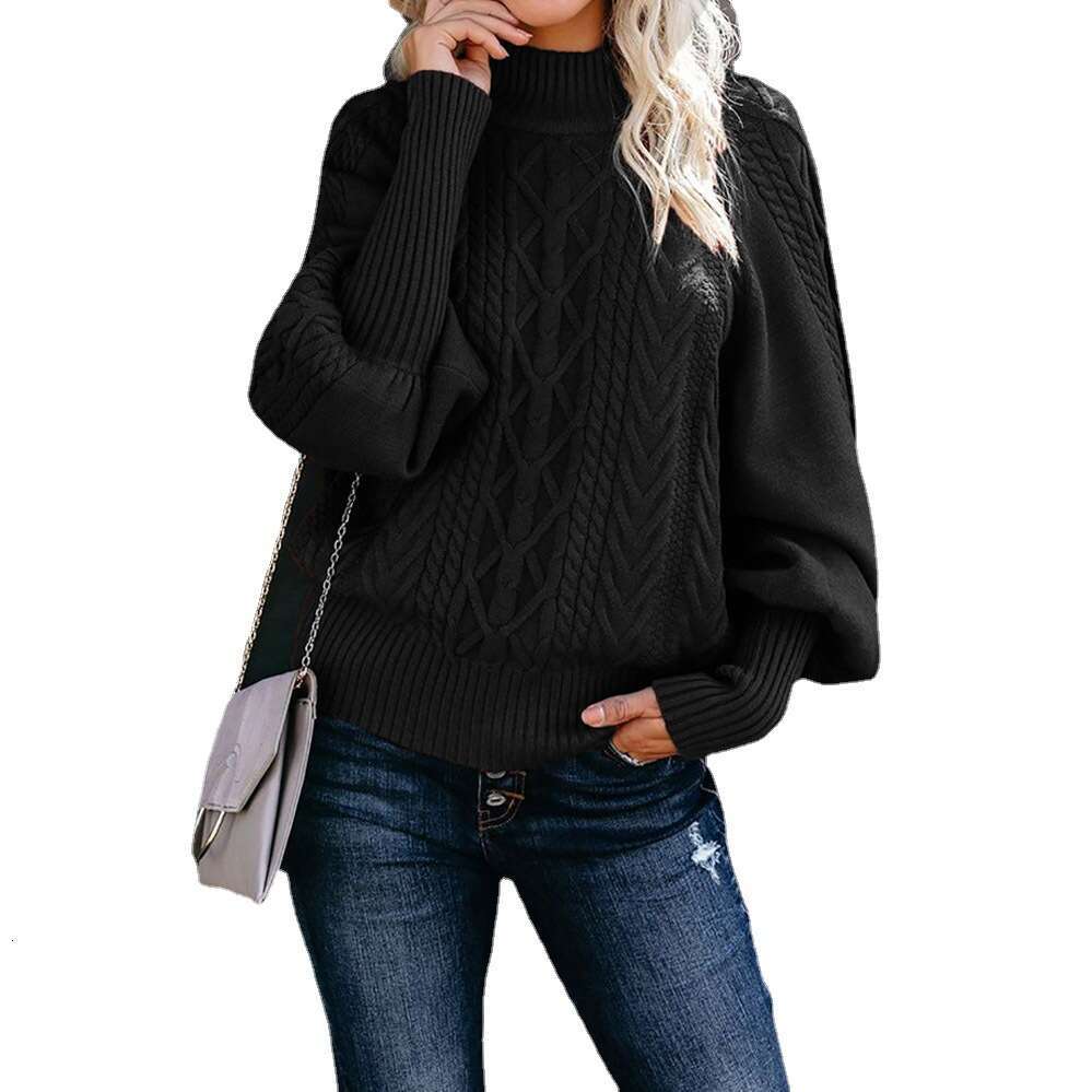 2024 Winter New Mid neck Women's Loose Long Sleeve Knitted Solid Color Sweater