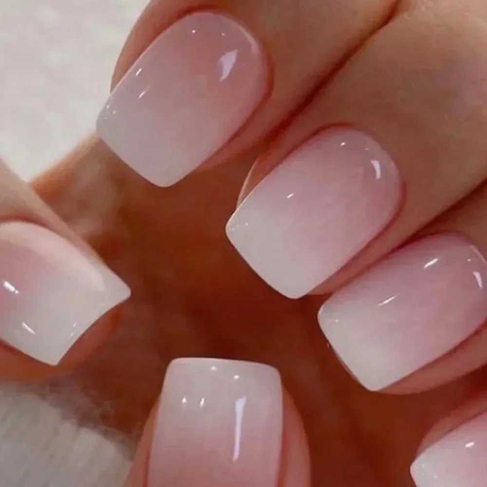 24 pieces of gradient white fake nails short square ballet simple fake nails pressed onto wearable nude nails W240905