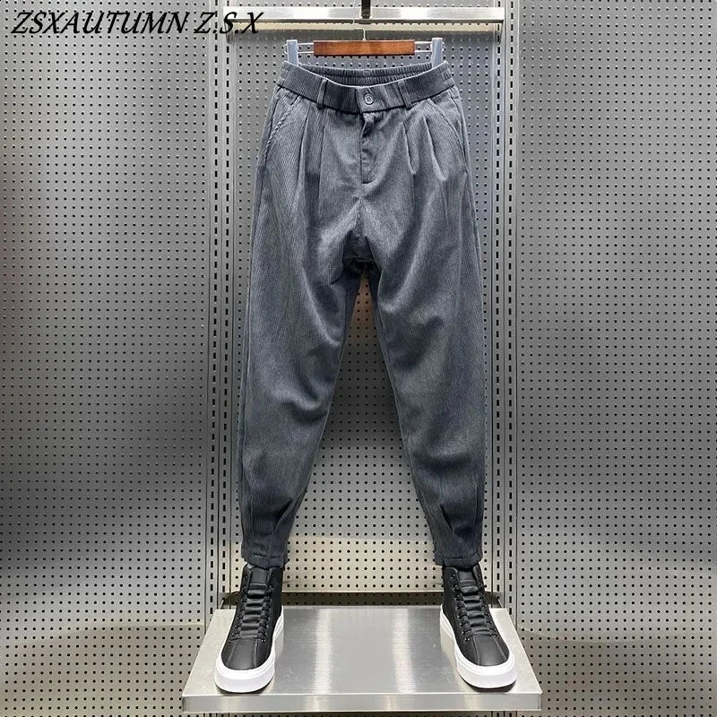 Autumn Winter Mens Solid Color Corduroy Casual Pants Fashion Haren Homme 240905