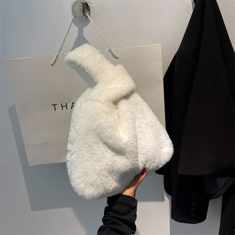 Winter Warm Fur Shoulder Bag Artificial Handbag Butchet Womens Bolsa 240906