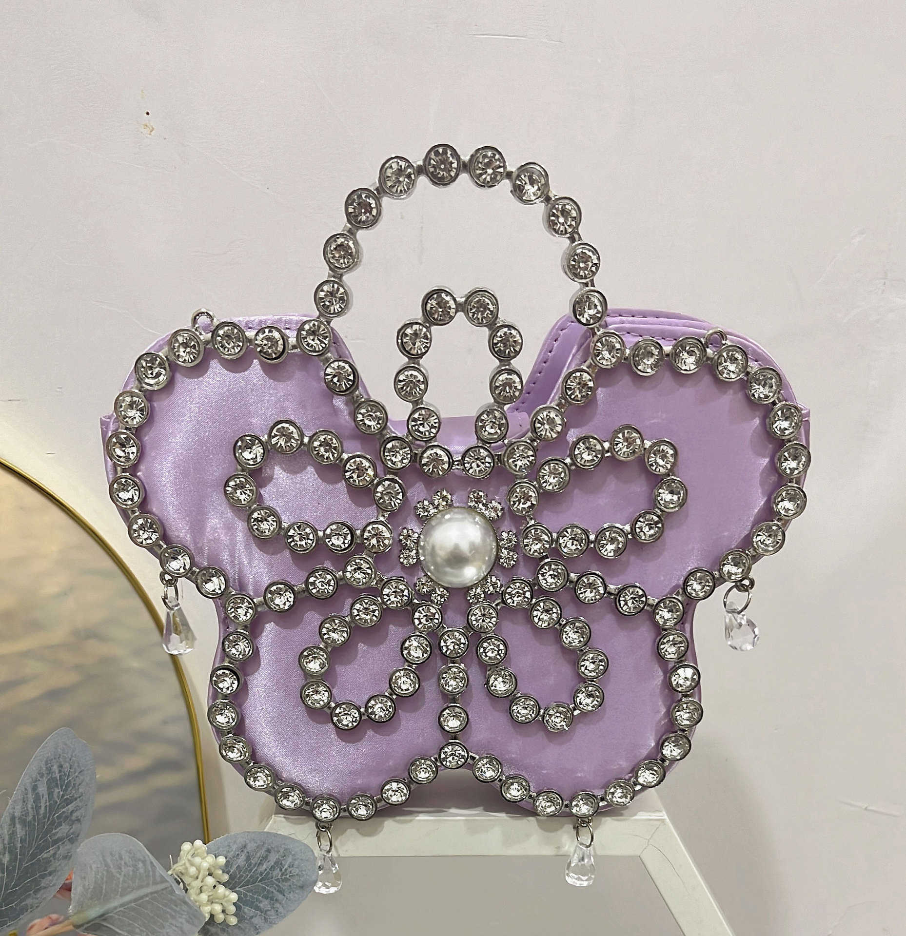 French Fairy Bag Bring Super Sparkling Diamond Flower Crossbody Bag Pearl Diamond Chain Versatile Handbag 240915