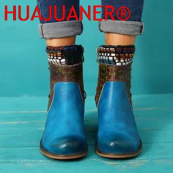 New 2023 Autumn Winter Womens Retro Knitted Splicing Leather Pattern Adjustable Boots Botines Mujer Retro Warm Botas Womens Boots CL240906