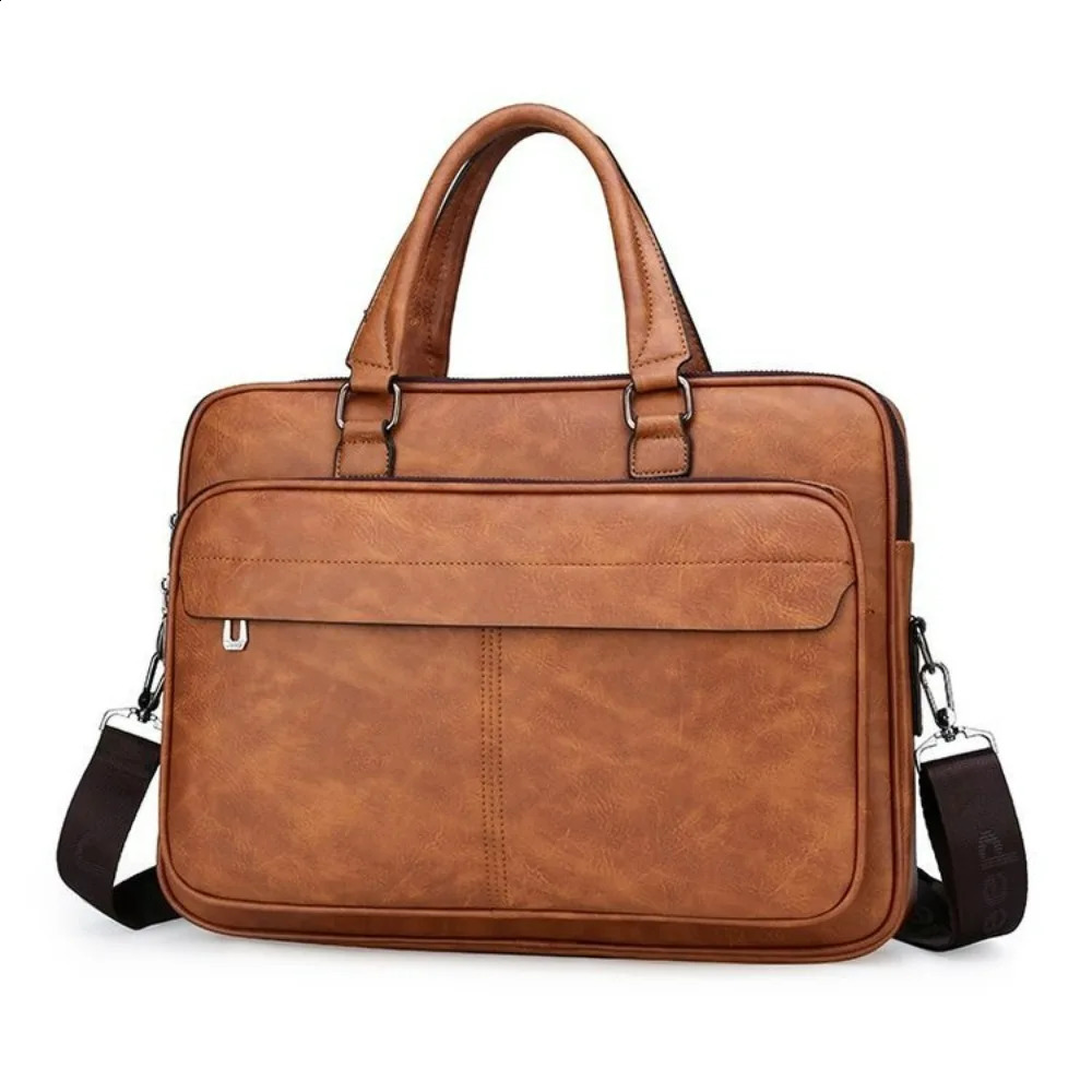 Mens business bag large capacity Pu leather y briefcase handbag Bolsas black waterproof shoulder cross body 240906