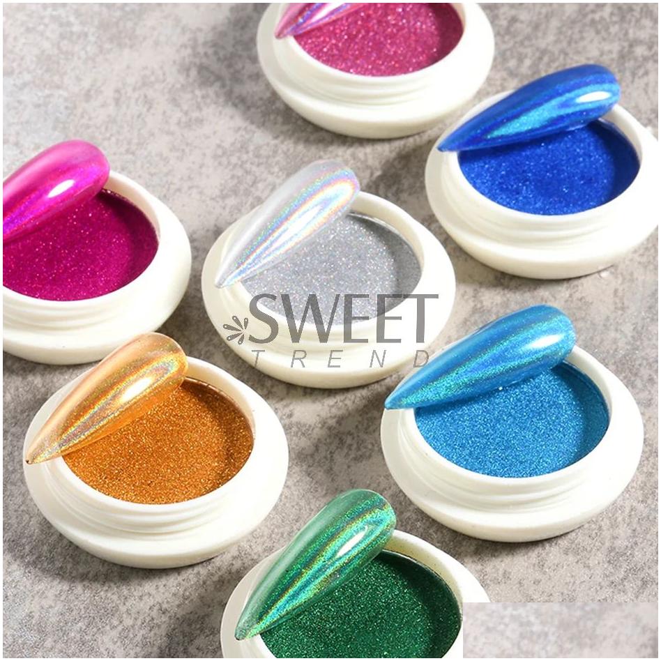 Dryers Holographic Chrome Solid Nails Powder Laser Metallic Glitter Rubbing Dust Sier Blue Pigment Iridescent Accessories Decoratio Otjo6