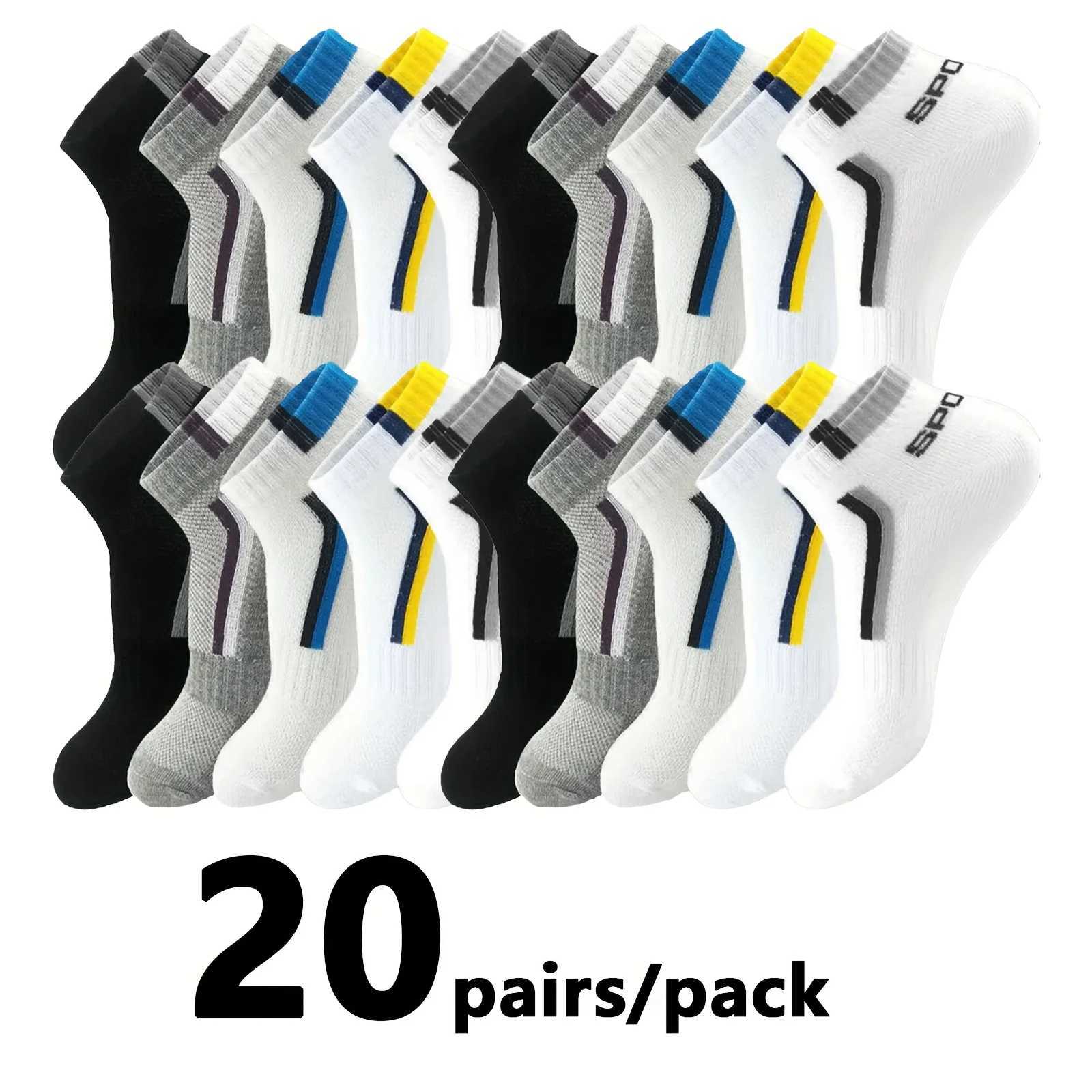 10/20/30 pairs of mens simple striped pattern lined ankle socks breathable soft sweat socks W240905
