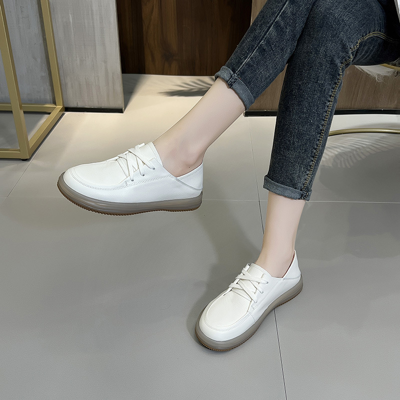 Head layer cowhide small white shoes women 2024 new soft bottom soft surface shoes flat casual shoes