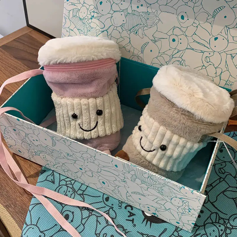 Jelly Cat Pink Coffee Cup Bag Fashionable Plush Doll Milk Tea Cup Set Portable Messenger Bag Cute Doll Milk Tea Bag 240904