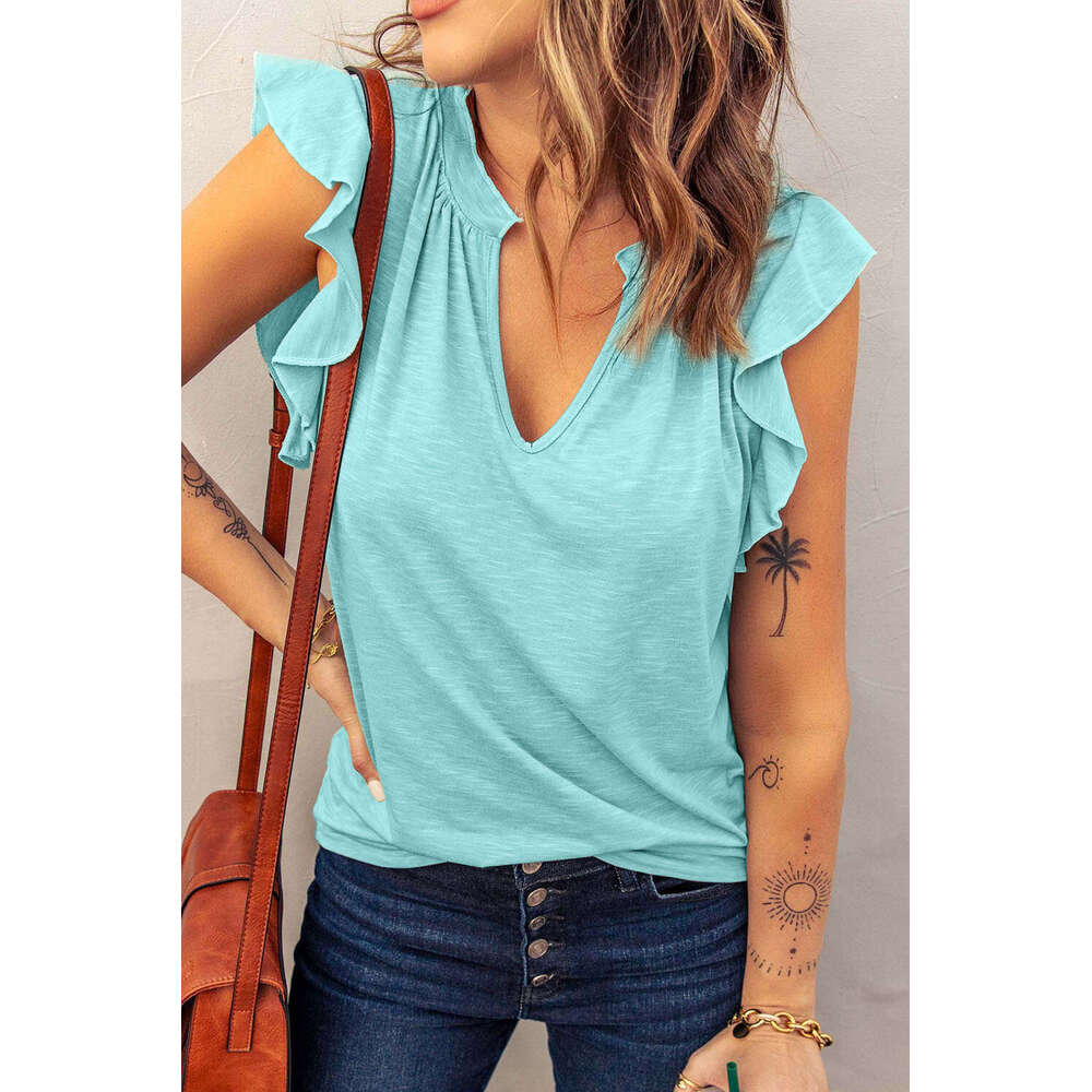 Women's Spring/Summer Fashion Inner Style New Product V-neck Short Sleeve Loose Pullover Top T-shirt