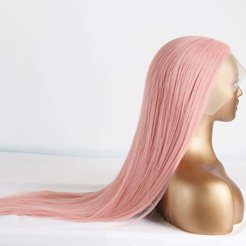 Peach Pink Straight Synthetic 13X4 Lace Front Wigs High Quality Heat Resistant Fiber Hair Middle Parting For White Women Cosplay
