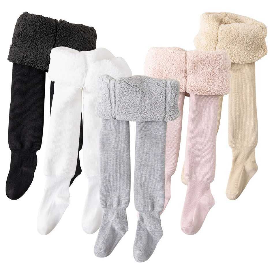 Kids Fine Vertical Cloud Fleece Thick Leggings Autumn and Winter Solid Color Comfortable Girls Jumpsuit Pantyhose Girls Pants Y240906
